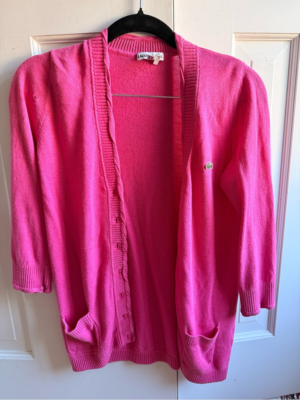 Lacoste Pink Knit Cardigan with Signature Crocodile Tag